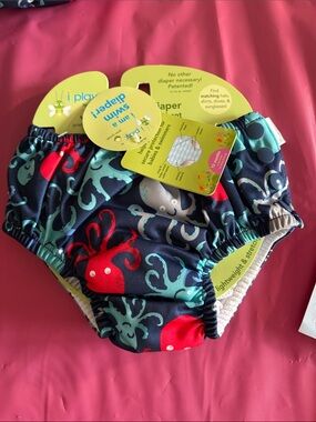 i play. Navy Octopus Swim Diaper Cover with Red & Teal Octopus Print